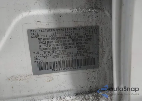 2017 Nissan Sentra S из США, поврежденный, VIN 3N1AB7AP3HY283596